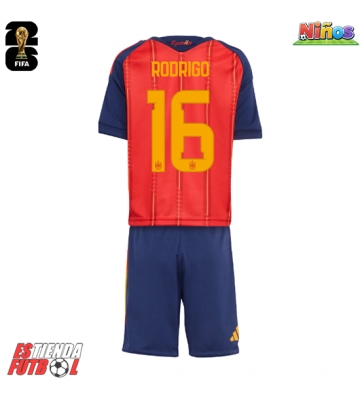 España Rodri Hernandez #16 Primera Equipación Niños Mundial 2026 Manga Corta (+ Pantalones cortos)